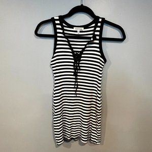 Monteau Black & White Striped Sleeveless Tank Top Size Small